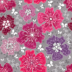 Image showing Seamless floral grey pattern