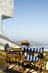 Image showing cafe setting Santorini Greece volcanic island view