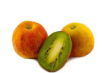 Image showing Two apples and half kiwi