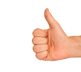 Image showing The thumb lifted upwards on a white background