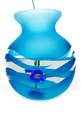 Image showing Dark blue vase with water. 