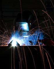 Image showing Welder making box section from steel