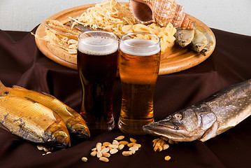 Image showing Beer and snacks set