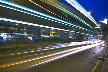 Image showing Modern Urban City with Freeway Traffic at Night