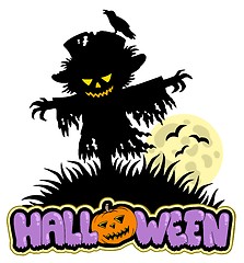 Image showing Halloween scarecrow with full moon