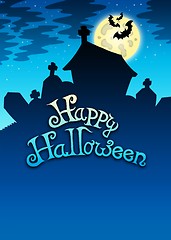 Image showing Happy Halloween sign with cemetery