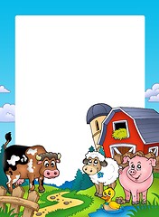 Image showing Frame with barn and farm animals