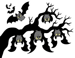 Image showing Cartoon bats hanging on branch