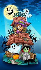 Image showing House with Halloween characters