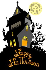 Image showing Happy Halloween sign with mansion