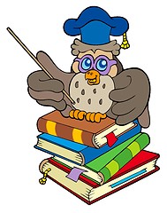 Image showing Owl teacher sitting on four books