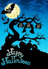 Image showing Happy Halloween sign with bats