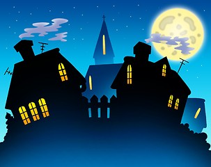 Image showing Village skyline night silhouette