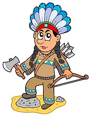 Image showing Indian boy with axe and bow