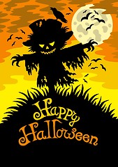 Image showing Happy Halloween sign with scarecrow