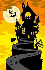 Image showing Haunted house silhouette on hill