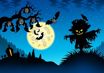 Image showing Halloween landscape with scarecrow