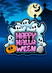 Image showing Happy Halloween sign with ghosts