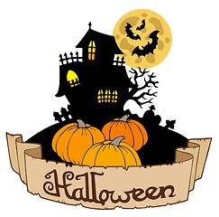 Image showing Haunted house with Halloween banner