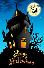 Image showing Happy Halloween sign with old house