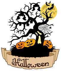 Image showing Tree silhouette with Halloween banner