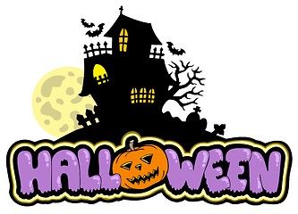 Image showing Halloween sign with haunted house