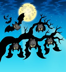Image showing Cartoon bats with full moon