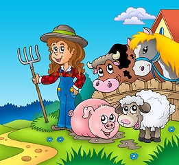 Image showing Country girl with farm animals