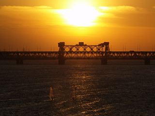 Image showing Dnipropetrovsk sunset over bridge