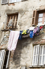 Image showing laundry hanging medieval architecture bastia corsica