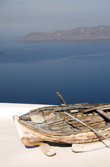 Image showing old fishing boat island view santorini