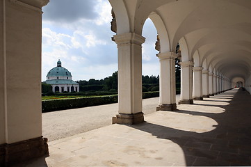 Image showing Colonnade in flower garden Kromeriz, Czech Republic