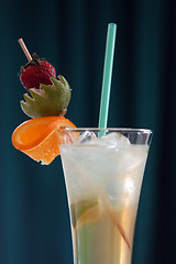 Image showing Coctail with ice and straw in glass