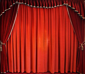 Image showing The traditional red theatre curtain