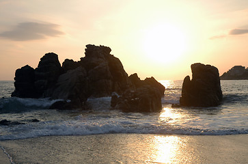 Image showing Beach during the sunset, Puerto Escondido, Mexico