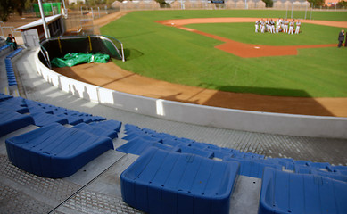 Image showing Blue seats in an empty stadium