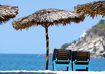 Image showing Strawy ubrellas, Puerto Escondido, Mexico