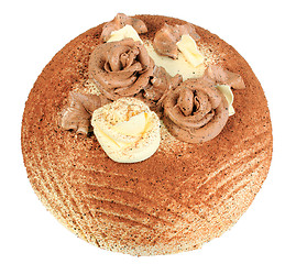 Image showing Single chocolate cake with flowers of rose
