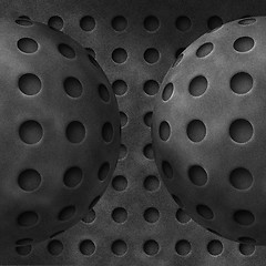Image showing Illustration of iron gray metal spheres with holes