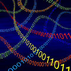 Image showing Multicolored steams of binary code flying through cyberspace