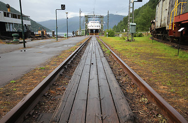 Image showing Ferry at the end of a railroad track