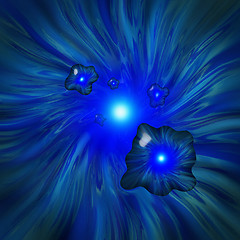Image showing Blue globules flying through a wormhole vortex