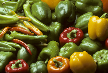Image showing Mixed multicolored Bell and Chili peppers