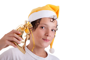 Image showing Cute christmas boy with a gift