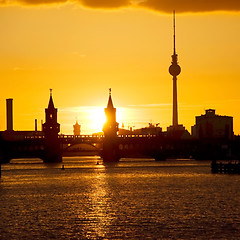 Image showing oberbaumbruecke berlin sunset