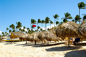 Image showing Parasols on beach