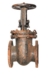 Image showing Single very rusted valve of outdoor pipeline