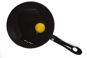 Image showing  uncooked egg in frying pan 