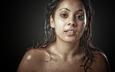 Image showing Portrait of beautiful young woman with wet face