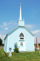 Image showing An blue wooden church.